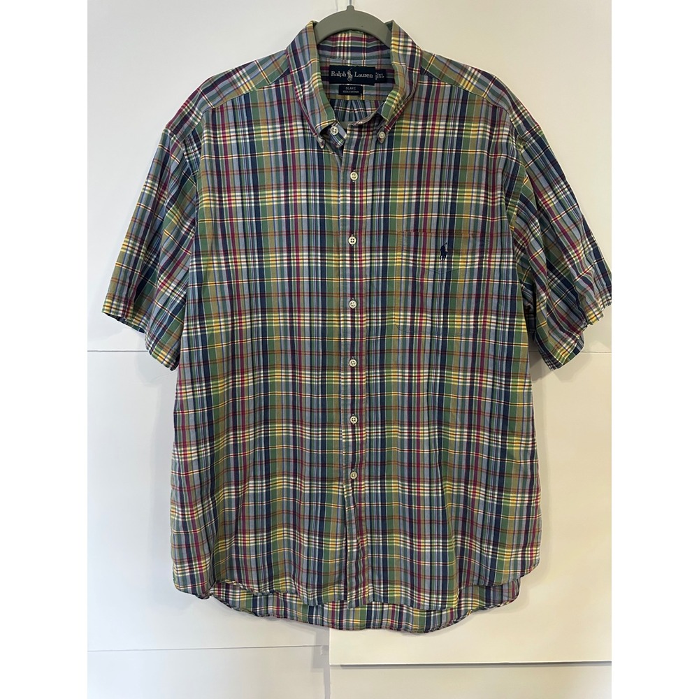 Ralph Lauren Plaid Short Sleeve Button Down Shirt Casual XL